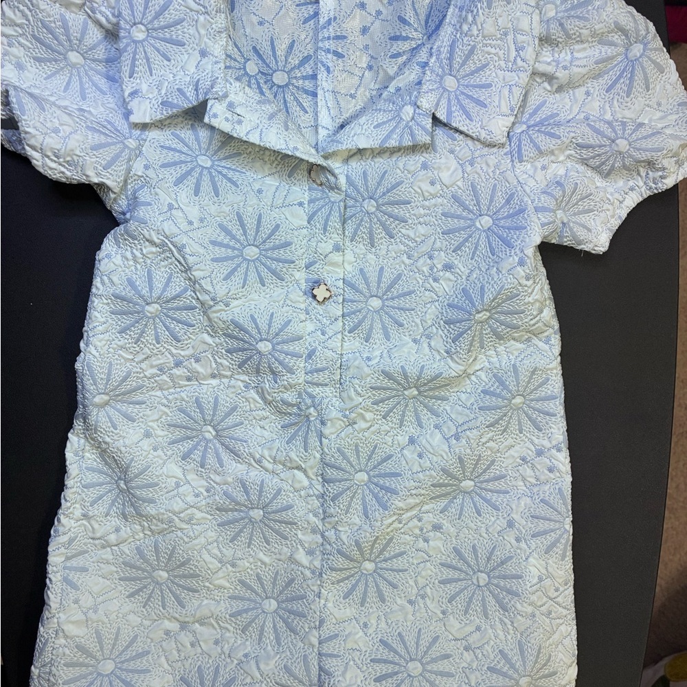 SHEIN Kids Blue Floral Button Down Shirt